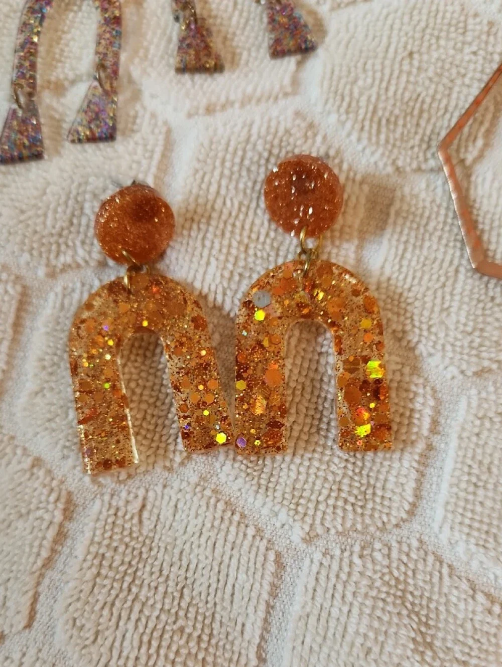 Mixed Statement Earring Lot — Gold, Iridescent, Orange